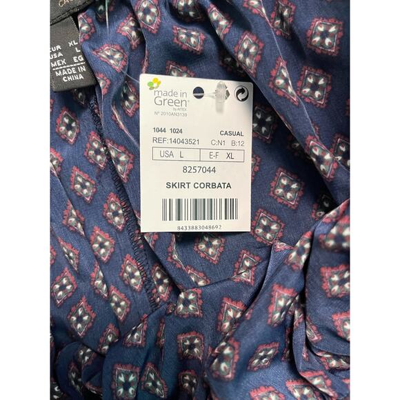 Mango Casual A-line Mini Skirt Pockets Navy Geometric Print Size Large - Picture 7 of 9